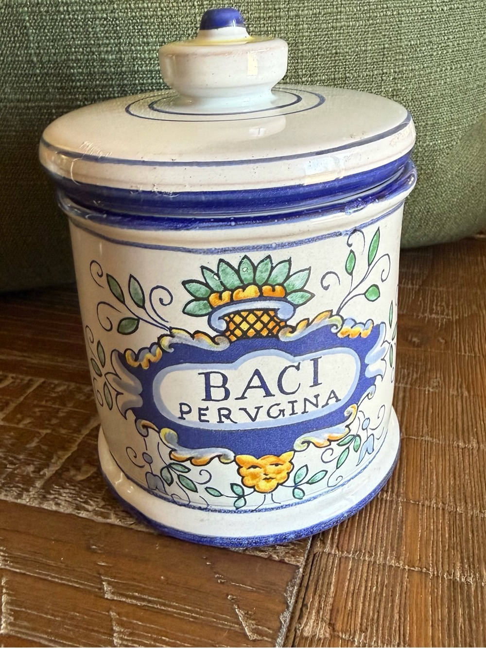Vintage Baci Perugina Italian Ceramic Lidded Candy Jar Hand Finished"